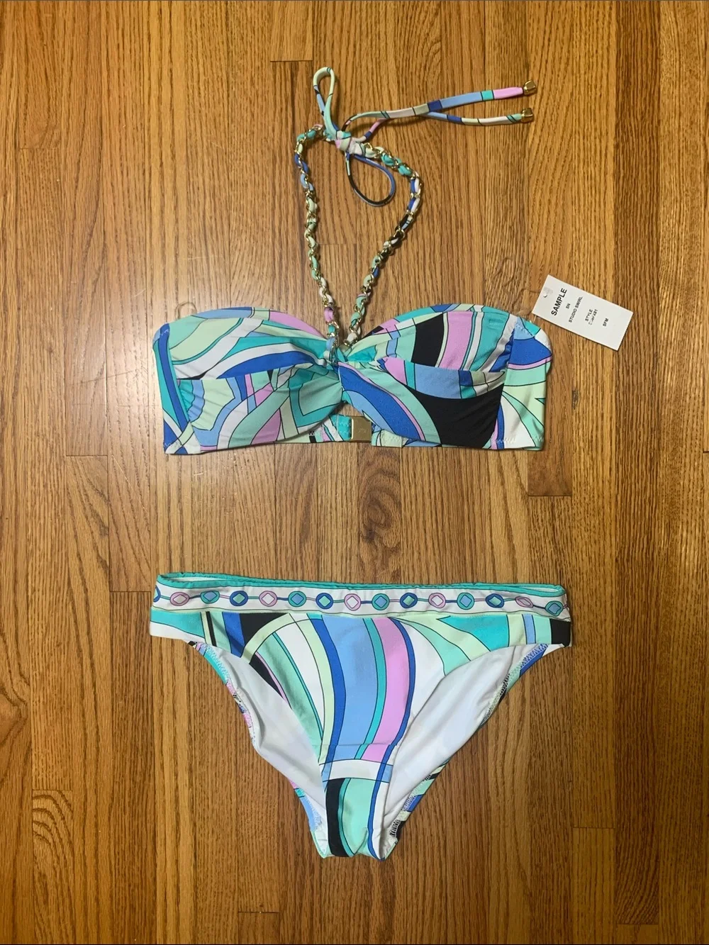 Sunshine 79 swimsuit - studio swirl strapless bandeau bikini set w chain strap